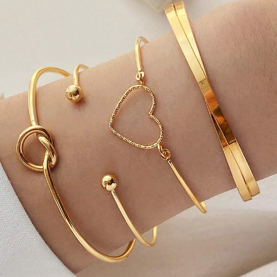 Bộ 4 chiếc/Bộ vòng tay thép không gỉ cổ điển dành cho nữ kết cấu xoắn dệt vòng tay thời trang dành cho nữ - Bộ vòng tay 4 món - Xem 1