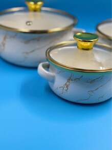 3 piezas Ollas esmaltadas de 12-16 pulgadas con borde dorado/plateado y floral, ollas esmaltadas para hervir café, leche, con doble asa y tapas. Olla esmaltada para cocinar en la cocina, adecuada para estufas de gas y placas de inducción