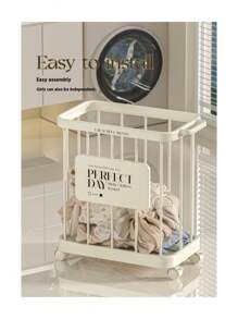 1pc Plastic High-End Movable Laundry Basket, Clothes Storage Holder, Home Use Yoga Mat Organizer, Bathroom Garment Rack