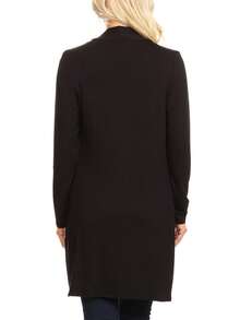 Classic Open Front Long Sleeve Cardigan With Side Pockets  Plain  Casual    Pocket      Daily - màu đen - Xem 4