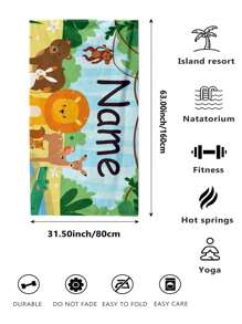 1 Stück personalisierbar Strandtuch, erhältlich in verschiedenen Schriftarten und Farben, Dschungeltier Muster, ultra-weiche Mikrofaser, schnelltrocknend und saugfähig, geeignet für Pool, Badezimmer, Strand, tolles personalisiertes Geschenk für Frauen, Männer, Jugendliche, Mädchen, ideal für Ostern, Muttertag, Geburtstag, Jahrestag
