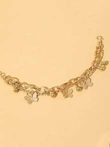 1 件女士金属合金心形和铃铛多层链条手链 - 銀色 - 查看 10