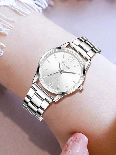 Zilver Alloy Strap Horloge Set Versatile Quartz Bracelet Clothing Matching Or Holiday view 4