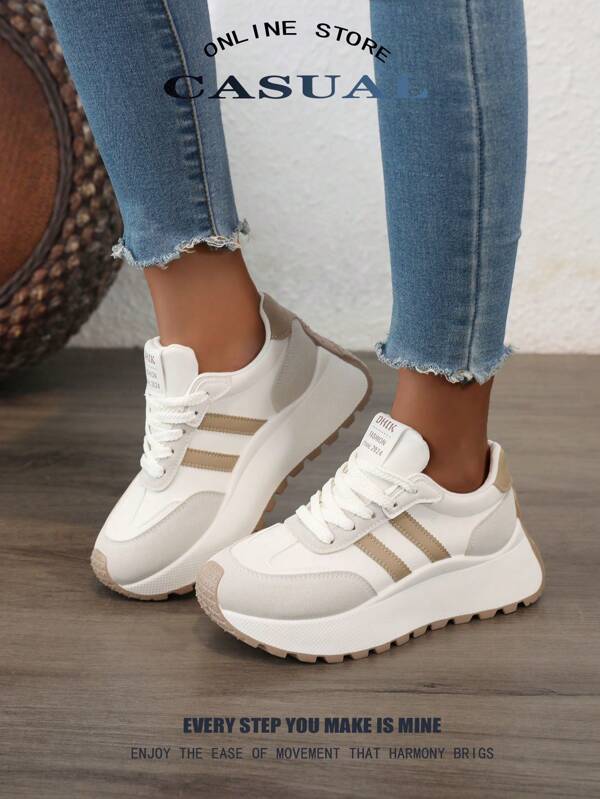 أحذية برونزية مريحة عصرية سميكة الأوتاد للصيف والخريف 2025، أحذية رياضية سميكة للنساء، أحذية تزلج للطالبات