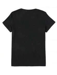 Camiseta Gráfica "Pitbull Mom" para Mujer - Camiseta Casual Negra de Manga Corta con Estampado de Pata Rosa, Cuello Redondo, Ligera y Transpirable para Primavera/Verano, Camiseta para Uso Diario |   Diseño Divertido |   Ajuste Cómodo - Negro - Ver 2