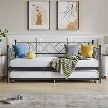 Huisuilinss Twin Daybed With Trundle,Metal Twin Bed Frame With Stylish Headboard,Sofa Bed Frame,Metal Daybed Trundle Bed Twin,Steel Slat Support For Living Room Bedroom Guest Room - Black - View 4