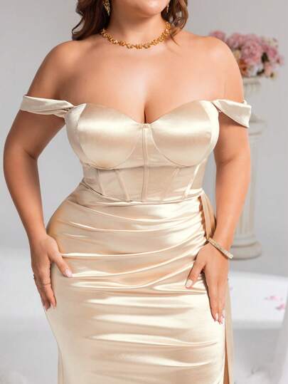 CHOSMO Plus Size New Summer Off The Shoulder Wedding Women's Dresses Gorgeous Elegant Slim High Waist Prom Dresses Strapless Backless Slit Long Women's Dresses, Formal, Party Dress, Gown, For Evening, Wedding Guest