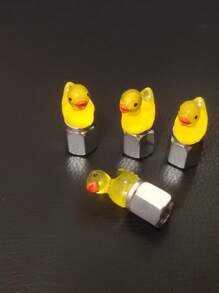4 piezas de tapas luminosas para válvula de neumáticos con diseño de patito amarillo, adecuadas para autos, motos y bicicletas con función luminosa