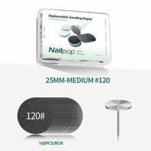 100pcs 25mm/0.98in Replaceable Sandpapers With Stainless Steel Metal Nail Drill Bits, For Foot And Nail Care, Grit Sizes: #80, #120, #180