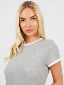 brave soul Short Sleeve Ringer Tee - Grey Marl - View 4