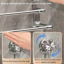 Double-Pole Wall-Mounted Towel Rack With Hooks, Household Non-Perforated Bath Towel Storage Rack With Suction Cups, Bathroom Storage Rack, Dry And Wet Towel Dual-Purpose Storage Rack, Bathroom Organizer, Door Rear Hook, Metal Storage Hanging Rod, Suitable For Towels, Bath Towels, Scarves, Bath Flowers, Home Decoration, Room Decoration, Bathroom Accessories