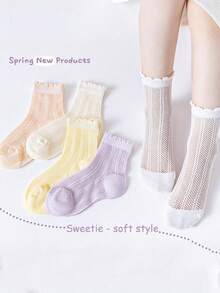 5pairs Summer Lightweight Mesh Children's Socks For Girls, Featuring Breathability, Sweat Absorption And Odor Resistance. - Multicolor - View 11
