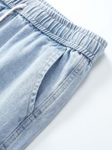 Shorts en jean délavé casual pour hommes, shorts Bermuda légers avec design taille décontracté à cordon, style Jorts