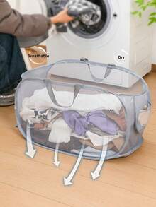 1pc New Foldable Laundry Basket, Large Capacity Storage Laundry Basket, Bathroom Storage Basket. Durable Collapsible Laundry Baskets, Mesh Pop Up Laundry Hamper With Side Pocket, Laundry Hamper, Washing Basket Bathroom Organizer, Basket, Storage Basket, Foldable Laundry Basket