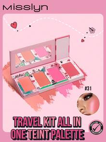 Misslyn TRAVEL KIT ALL IN ONE TEINT PALETTE , 4 Colors Matte Blush Palette, All In One Makeup Palettes Blush Kit, Matte, Finishes Color From Light To Dark For Cheek And Eye Makeup, Lightweight, High Pigment Non-Fading Natural, Silky Smooth Blusher, Y2K Makeup Party Beach Travel Holiday Camping Outdoors Present Rose Fashion Girl New Year Cosmetic Cosplay Best Trip Festivals Color Fancy Campus School Charm Vibe Cny Chinese New Year,Vegan,Cruelty Free - Đào + San hô + Hồng + Hồng đậm - Xem 1