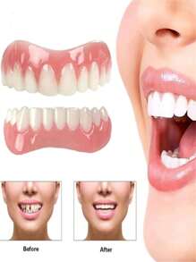 1 par de carillas dentales, versión mejorada, universal para hombres, mujeres y personas mayores, solución temporal para decoloración, espacios y caries en los dientes, decoración para fiestas, regalo ideal para la madre, cumpleaños, Año Nuevo