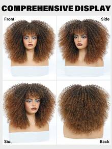 16 Inch Curly Wigs For Women Afro Kinky Curly Hair Wig About 280g/Piece Afro Synthetic Full Wigs Soft And Fluffy Like A Bomb Afro Kinky Curly Hair - Black-brown - Xem 3