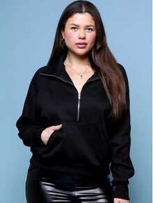 FUNNEL NECK HALF ZIP - 黑色 - 查看 3