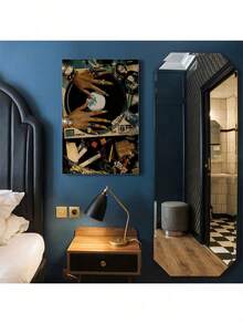 1 件无框别致复古 DJ 转盘和抽象非洲女性帆布艺术 - 木质框架墙壁装饰，适用于客厅、卧室、办公室、浴室、厨房 - 秋冬家居装饰