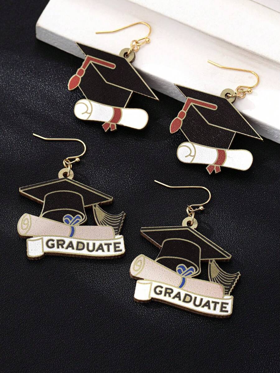 1 Pair Graduation Cap Shaped Earrings, Creative Student Scroll & Doctoral Cap Graduation Memento Gifts, Unique Design Graduation Earrings