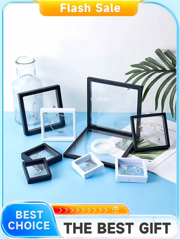 2 piezas de caja de joyería portátil y compacta de viaje, transparente y sencilla, adecuada para almacenar anillos, collares y aretes, caja de exhibición de regalo para mujer, organizador de almacenamiento, esenciales de viaje, regalo para el padre