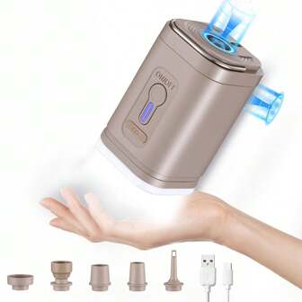 1 Set Portable Air Pump With Lighted 5 Nozzles, Ultra Fast Electric Air Pump, Portable Mini Vacuum Pump With 1200mAh Battery USB Rechargeable, Outdoor Camping Tool, Type-C Rechargeable Electric Inflatable Pump For Sleeping Mats Blowing Pool Floating Beds Boat Vacuum Bags Yoga Exercise Balls Swimming Ring Portable Air Pump
