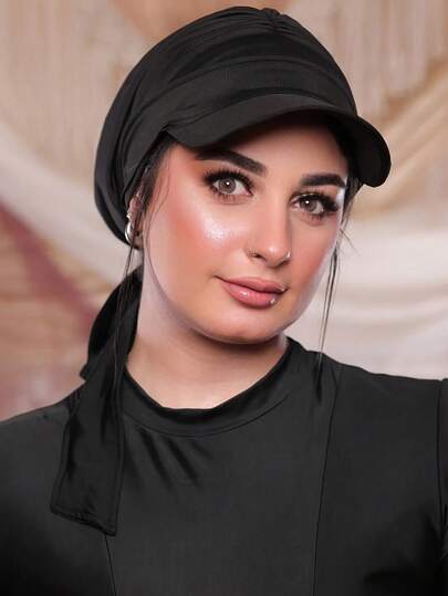 1pc New Solid Color Ruched Tail Bowknot Headband Hat, Fashionable Tied Hat