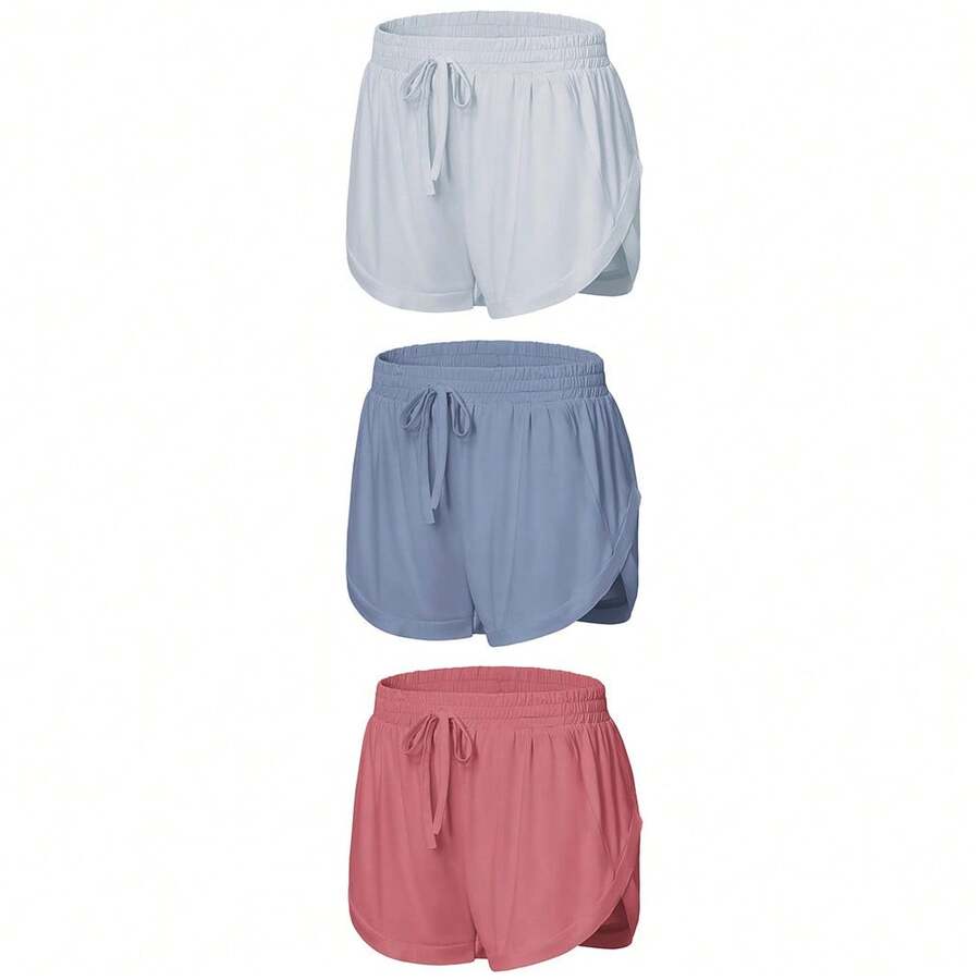 EXARUS 3-Pack Girls Shorts Running Athletic 2 In 1 Workout Dolphin With Pockets Sports Cheer Track For Kids 6-14Y