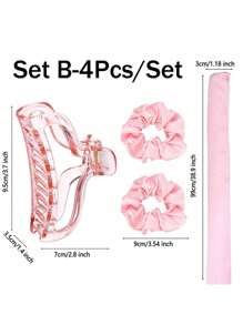 4pcs/Set Heatless Curling Rod Headband, Heatless Hair Curler No Heat Hair Curlers To Sleep In Curl Ribbon With Scrunchies Hair Clips Overnight Hair Curlers Hair Roller For Women Long Hair Styling Tools (Pink)