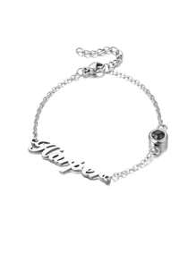 Personalized Stainless Steel Bracelet Name Custom And Photo Projection Bracelet, Unique Ideal Gifts For Her, Wife, Mom, Grandparents For Anniversaries Memorial Gifts Vintage, Simple, Unisex, Casual, Cuties, Custom, Personalized, Unique, Ideal Gifts For Him, Ideal Gifts For Her, Her, Boyfriend, Girlfriend, Dad, Mom, Family, Friends, For Anniversaries, For Birthdays, For Graduation, For Prom, For Party