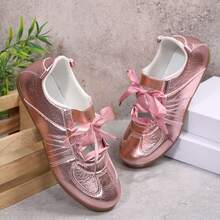 Women's Fashion Sneakers Comfortable Leather Trainer Shoes Walking Lightweight - Hồng - Xem 3