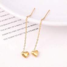 2 Peças Brincos de Corrente Dourada em Forma de Coração Simples e Elegantes, Brincos com Borla em Forma de Coração Minimalista, Joias da Moda para Meninas