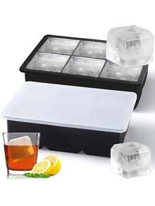 1个带盖六格硅胶冰格，大号，可重复使用且可拆卸，保持饮品冰爽，是厨房、派对和公寓的理想之选，也非常适合用作冰箱配件、婚礼装饰、圣诞节装饰、生日装饰、圣诞餐桌装饰和圣诞礼物。 - 彩色 - 查看 2