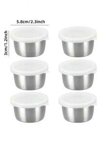 1/2/4 piezas Recipientes para aliños de ensalada de acero inoxidable, platos para condimentos, tazas para salsa de acero inoxidable - Tazas portátiles a prueba de fugas para salsa de 1.6 onzas con tapas transparentes, reutilizables para cajas bento, trabajo, escuela, picnics y viajes - Multicolor - Ver 3