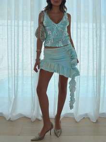 Women Y2K Sequin Tank Top Sparkly Sleeveless Deep V Neck Slim Fit Cami Crop Top Summer Backless Glitter Camisole Vests Shirts Party Club Going Out Tops Rave Outfits - màu xanh lá - Xem 5