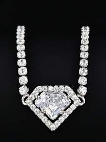 MOONSO 1pc Fashionable Zirconia Inlaid Pendant Necklace, Suitable For Women's Everyday Wear And Party, Gift