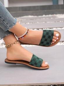 Women Casual Round Toe Daisy Flower Lightweight Slide Sandals