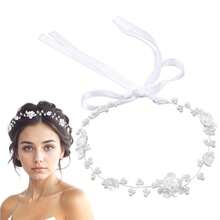 1Piece Bridal Faux Pearl Flower Headpiece Headband Flower Faux Pearl Headpiece Woman Hair Accessory For Birthday Party First Communion Wedding - White - View 9