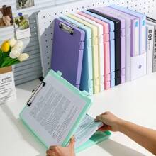 zhiquanqihan 1pc 2-In-1 A4 Document Board Clamp & Storage Box - Portable Colorful Writing Board Clip ,Suitable For School And Office Use - Back To School ,School Supplies,Office Supplies,Christmas Gifts,New Year's Gifts(Pink/Purple/Mint Green/Light Blue/Milky White/Transparent White/Yellow/Black)