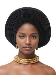 1pc African Style Head Wrap With Layered Bejeweled Edge Head WrapAccents, Laminated Strap Cap, Traditional African Turban Hat For Women Personalized Elastic Headwear