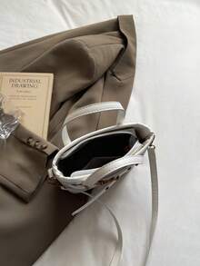 PU Leather Solid Color Mini Bucket Bag, Versatile Casual Handbag And Shoulder Bag - Beige - View 6