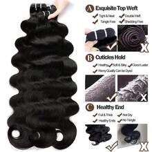 12A 真人发束 波浪卷发束 真人发 未加工巴西原生发 波浪卷发 3 束 真人发丝 女士接发 自然黑色