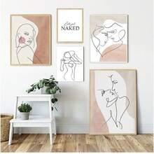 1pc Heart Hands Line Girl Boy Abstract Nordic Posters Wall Art Canvas Painting Pictures For Living Room Decoration Optional Frame ,Wall Art With Frame - Multicolor - View 6