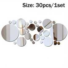 30/60pcs Round Wall Mirrors, 3D Mirror Wall Stickers Decor, Waterproof & Corrosion Resistant Removable, Artistic Round Decor, Self-Adhesive DIY Combination Wallpaper, Suitable For Home Bathroom/Living Room/Kitchen/Bedroom/Office/TV Background Wall, 3 5.5 8 15 Cm - Multicolor - View 15