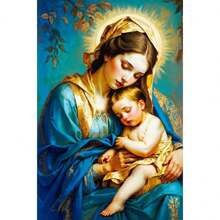 1 pezzo Dipinto su tela vintage di Pasqua con la Vergine Maria e Gesù, opera d'arte per parete, decorazione per la casa, cartellone opzionale con cornice - Multicolore - Visualizzare 40