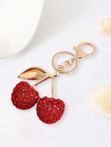 Shiny Red Cherry Pearl Pendant New Arrival, Fruit Lychee Sparkling Diamond Key, Red Rhinestone Bag Pendant, Headphone Pendant, Key Pendant, Big Cherry Shape Crystal Pendant Keychain Pendant, Glitter Cherry Pendant With Clip Bag, Shiny Resin Metal Accessories Bag, Cherry Keychain, Cherry Bag Pendant, Cherry Pendant Backpack Accessories, Mother'S Day Gifts, Valentine'S Day Gifts - Multicolor - View 5