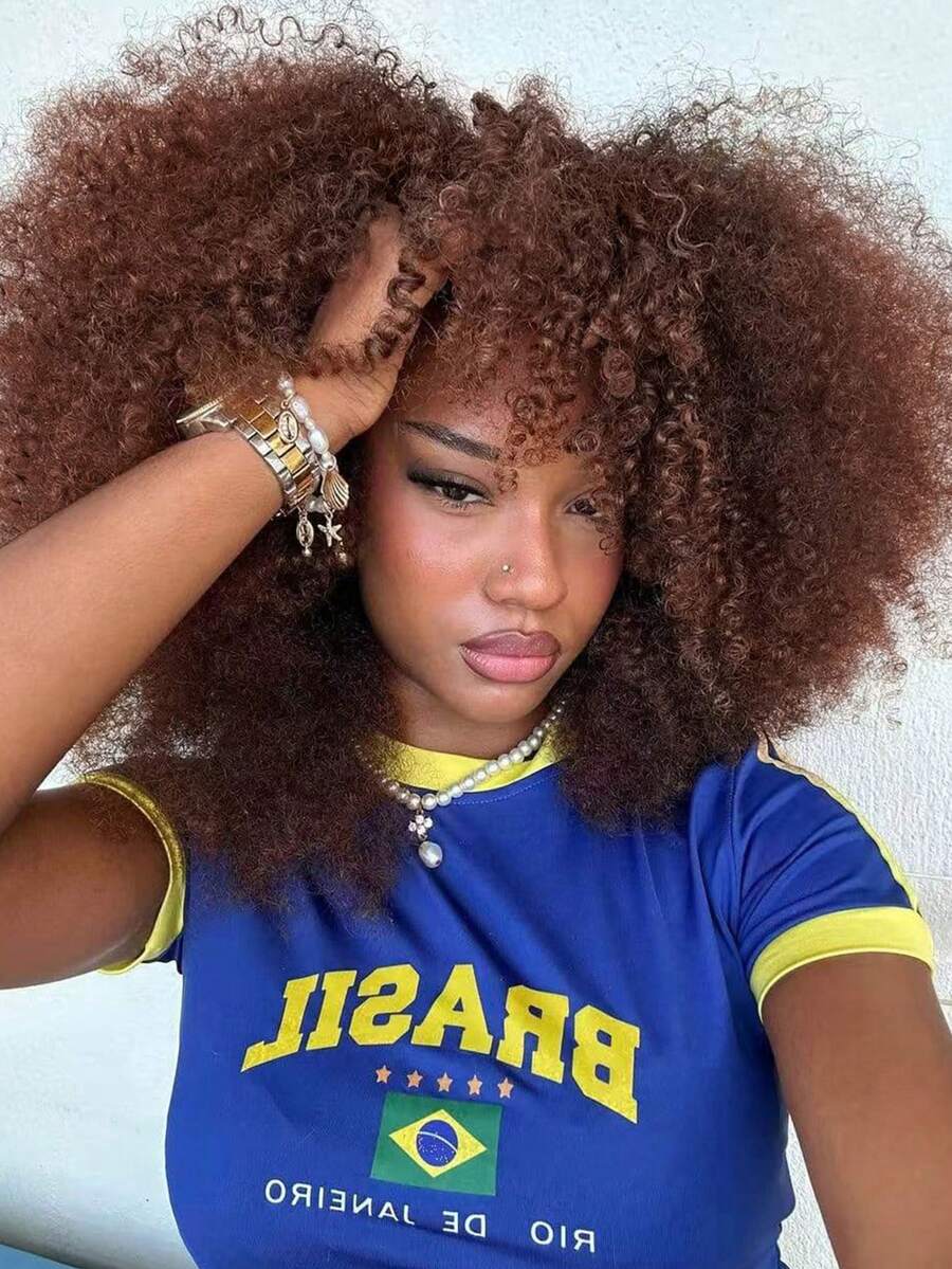 16 Inch Curly Wigs For Women Afro Kinky Curly Hair Wig About 280g/Piece Afro Synthetic Full Wigs Soft And Fluffy Like A Bomb Afro Kinky Curly Hair - Dark Brown - 查看 1