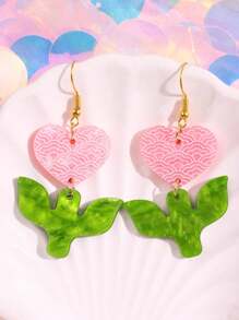 1 Stück Modische & Kreative Sommer Niedlich Frisch Herz, Blatt, Tulpe Hängende Ohrringe, Minimalistischer Vielseitig Damen Sommer Schmuckzubehör