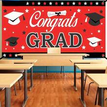 1pc, XtraLarge Congrats Grad Banner Red - Graduation Banner Red | Red And Black Graduation Backdrop | Graduation Party Decorations 2026 Red | Red And Black Graduation Decorations 2026 - Multicolor - View 6