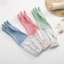 3 Pairs Of PVC Dishwashing Gloves Home And Kitchen Use, Household, Elastic Cuffs, Suitable Toilet And Yard Cleaning, Practical PVC Gloves - S - Xem 4